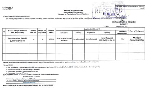 Vacant Positions as of 11 January 2024 .